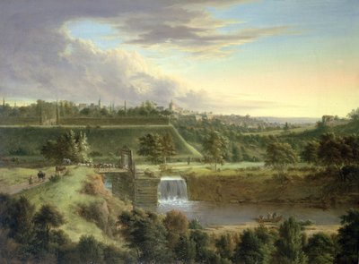 River Landscape by a Walled Town, probably Sachausen by Johann Christian Vollerdt or Vollaert